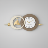 Lunar Halo Crescent Wall Clock – Dual‑Ring Gold (30" x 15")