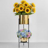 Eden Luxe Dual Steel Planter Stand – Gold Finish