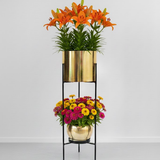 Eden Luxe Dual Steel Planter Stand – Gold Finish
