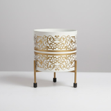 Gold Accent Iron Printed Pots with Stand
