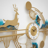 Azure Clover Bloom Panorama Wall Clock – Gold & Teal (36" x 16")