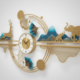 Azure Clover Bloom Panorama Wall Clock – Gold & Teal (36" x 16")