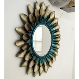 Embossed Petal Halo Mirror - Gold/Teal