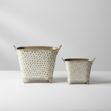 Oval Dotted Metal Pots with Antique Finish – Set of 2