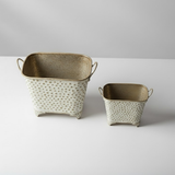 Oval Dotted Metal Pots with Antique Finish – Set of 2