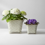 Oval Dotted Metal Pots with Antique Finish – Set of 2