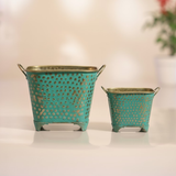 Oval Dotted Metal Pots with Antique Finish – Green Set