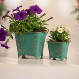 Oval Dotted Metal Pots with Antique Finish – Green Set