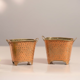 Oval Dotted Metal Pots with Antique Finish – Bronze Set