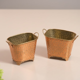 Oval Dotted Metal Pots with Antique Finish – Bronze Set