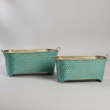 Oval Dotted Metal Pots with Antique Finish – Long Green Set