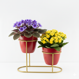 Ruby Red Three-Pot Steel Table Planter Stand