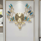 Golden Deer Antler Floral Wall Clock – Gold & Blue (21" x 22")