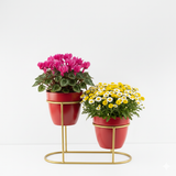 Ruby Red Three-Pot Steel Table Planter Stand