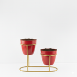 Ruby Red Three-Pot Steel Table Planter Stand