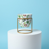 Botanical Art Metal Pot with Stand