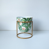 Botanical Art Metal Pot with Stand