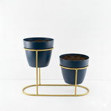 Charcoal Black Three-Pot Steel Table Planter Stand