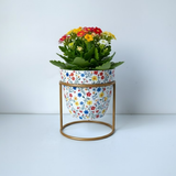 Botanical Art Metal Pot with Stand