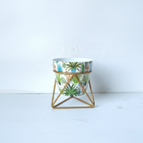 Geometric Botanical Metal Pot with Stand