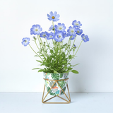 Geometric Botanical Metal Pot with Stand