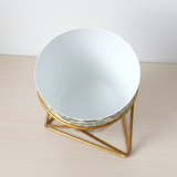 Green Foliage Printed Steel Pot with Golden Geometric Stand