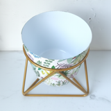 Multicolor Garden Printed Steel Pot with Golden Geometric Stand