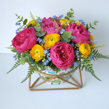 Tropical Garden Printed Steel Pot with Golden Geometric Stand