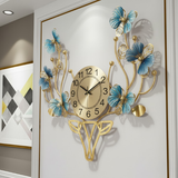 Golden Deer Antler Floral Wall Clock – Gold & Blue (21" x 22")