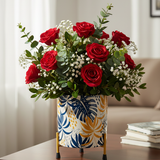 Tropical Leaves Metal Planter with Stand