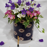 Navy Daisy Metal Planter with Stand