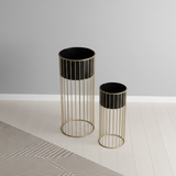 Tall Black & Gold Steel Planter Set