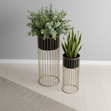 Tall Black & Gold Steel Planter Set