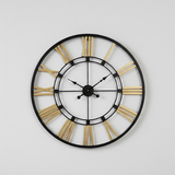 Roman Halo Open‑Frame Wall Clock – Black & Gold (24" x 24")
