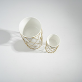 Luxury Lattice Gold Steel Planter Set