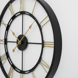 Roman Halo Open-Frame Wall Clock – Black & Gold Finish (24" x 24")