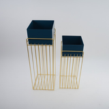 Blue Rectangle Steel Pot Planter Set
