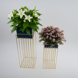 Blue Rectangle Steel Pot Planter Set
