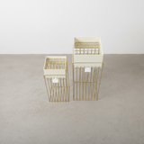 Cream Rectangular Steel Pot Planter Set