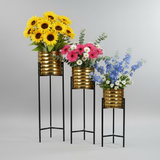 Premium Golden Steel Planter Set with Stands – Set of 3