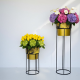 Elegant Leaf Steel Planter Duo – Tall & Short