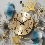 Azure Ginkgo Orbit Clock – Gold & Teal (47" x 21")