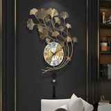 Aurelia Ginkgo Wall Clock – Gold & Teal (18" x 30")