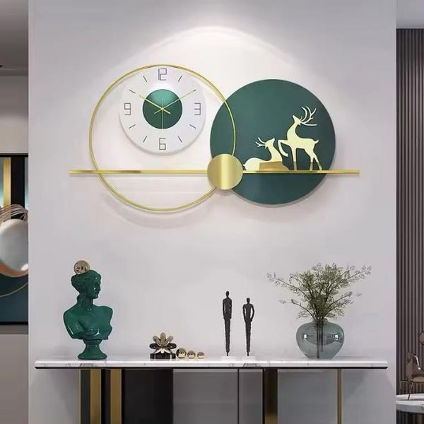 Azure Bloom Symphony Wall Clock – Gold & Aqua (48" x 20")