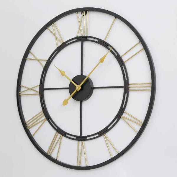Roman Halo Open-Frame Wall Clock – Black & Gold Finish (24" x 24")