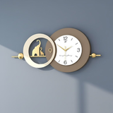 Lunar Halo Crescent Wall Clock – Dual‑Ring Gold (30" x 15")