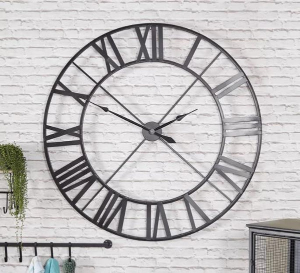 Roman Halo Open-Frame Wall Clock – Black Finish (24" x 24")