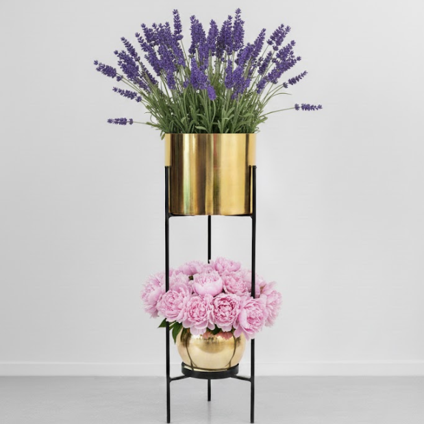 Eden Luxe Dual Steel Planter Stand – Gold Finish