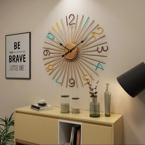 Azure Clover Bloom Vertical Wall Clock – Gold & Teal (15" x 30")