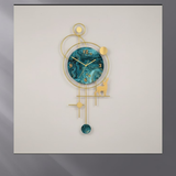 Azure Clover Bloom Panorama Wall Clock – Gold & Teal (48" x 24")